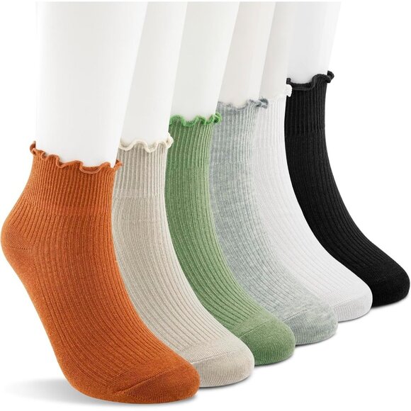Women’s Cotton Short Socks Cute Ruffle Ankle Thin Frilly Comfy Dress Multicolour - Picture 1 of 6